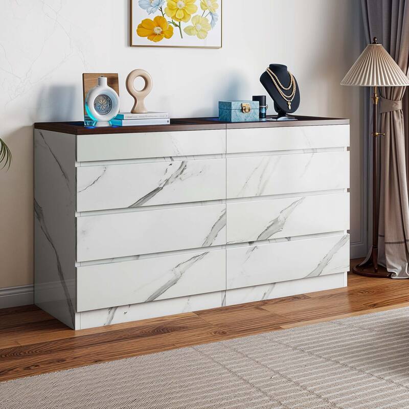 Moasis 8 Drawer High Gloss Dresser with RGB LED Light for Modern Bedroom Storage - White