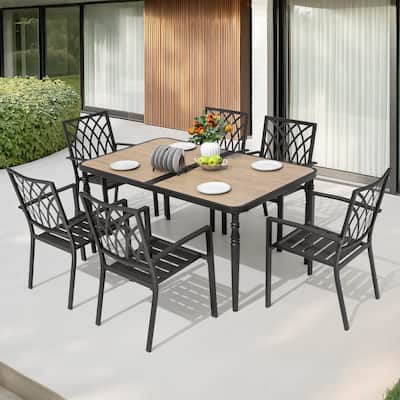 Patio 7-Piece Outdoor Dining Set with Umbrella Hole, Stackable Chairs