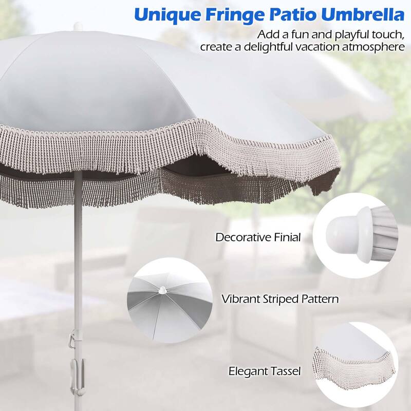 6.5 FT Outdoor Fringe Patio Umbrella w/ Carrying Bag & Push Button