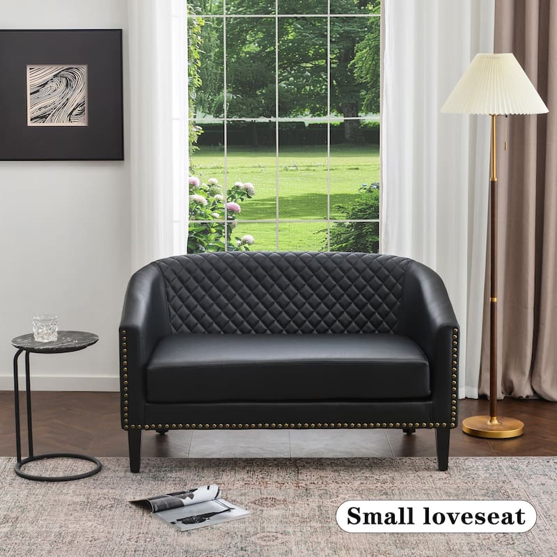 KINWELL 50"W Tufted Faux Leather Upholstered Small Loveseat Sofa