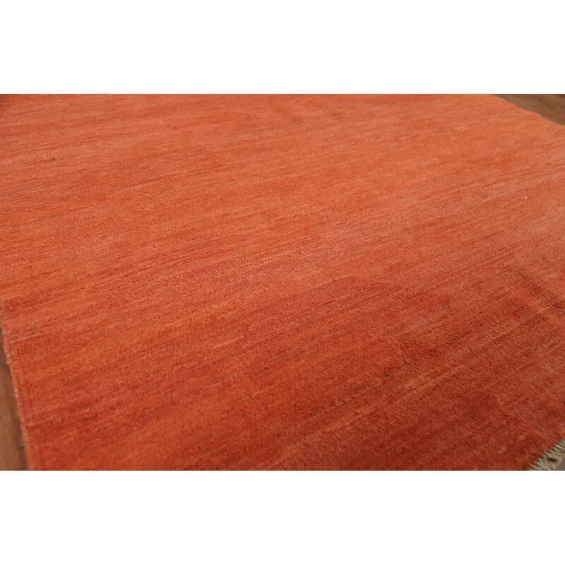 Orange Modern Gabbeh Oriental Area Rug Hand-Knotted Wool Carpet - 4'11" x 6'7"