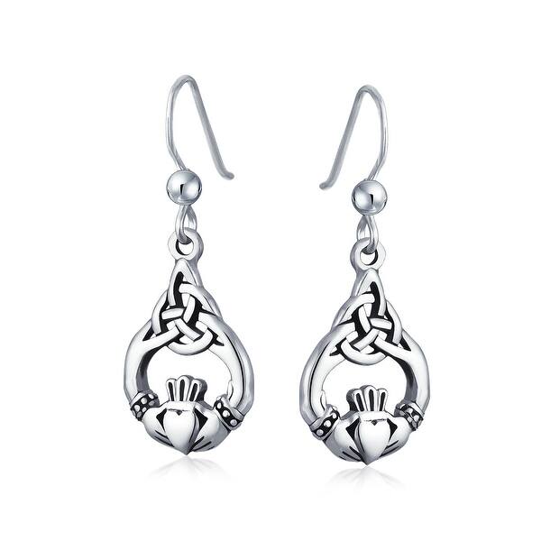 Claddagh in Heart Dangle Earrings 925 Sterling Silver love loyalty & friendship Claddagh in Heart Dangle Earrings 925 Sterling Silver love loyalty & friendship