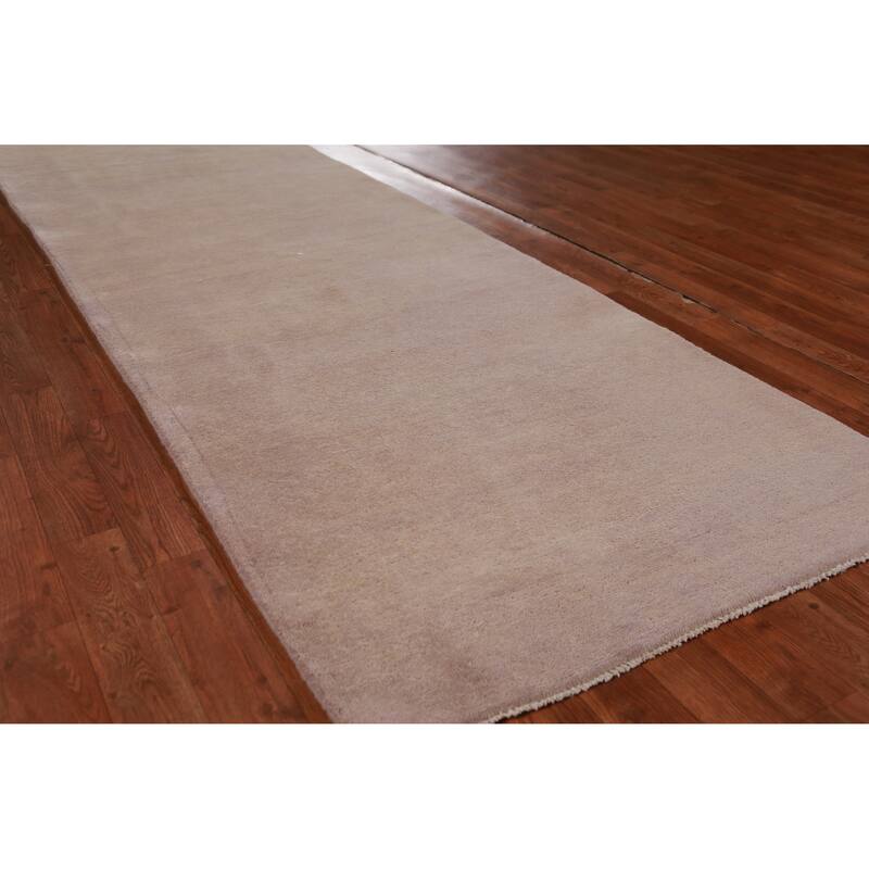 Hand Knotted Oriental 100% Wool Carpet Modern Solid Beige & Ivories Gabbeh Runner Rug - 10' 6'' X 3' 0''