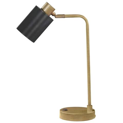 Antique Brass Table Desk Lamp with Black Metal Shade
