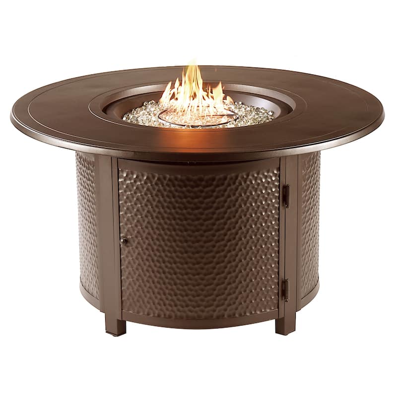 Round 44 in. x 44 in. Aluminum Propane Fire Pit Table with Glass Beads, Two Covers, Lid, 55,000 BTUs - N/A