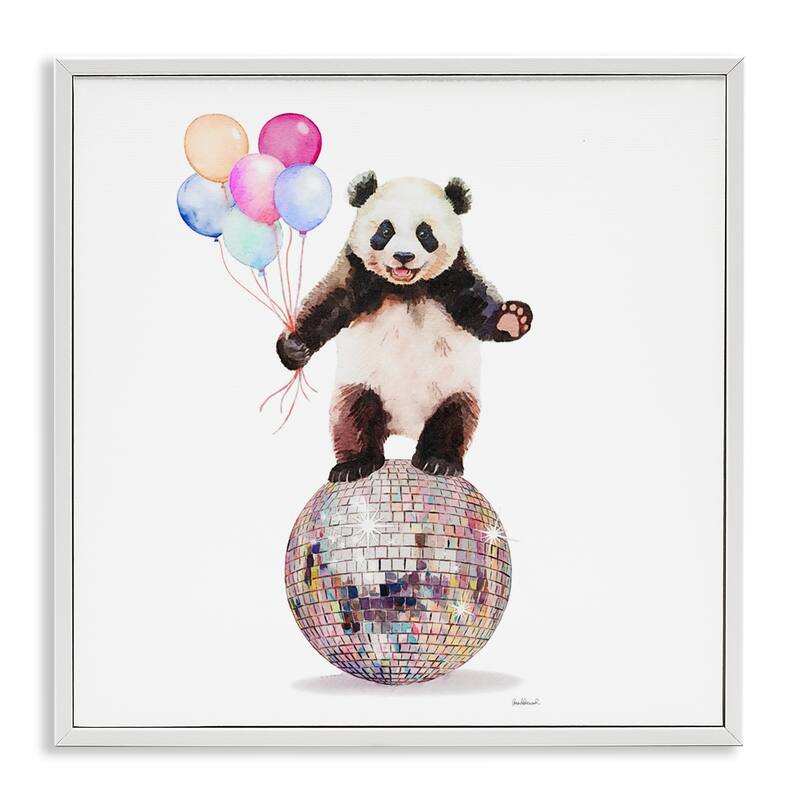 Stupell Panda & Balloons Disco Framed Giclee Art Design By Amanda Greenwood - 12 x 12 - White