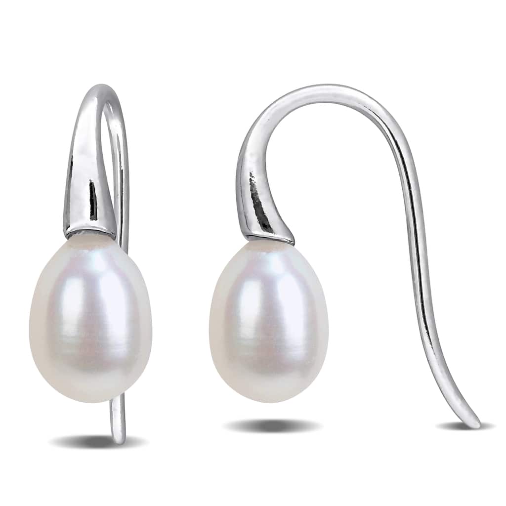 Miadora 6-7mm Cultured Freshwater Pearl Curved Shepherd Hook Earrings Sterling Silver