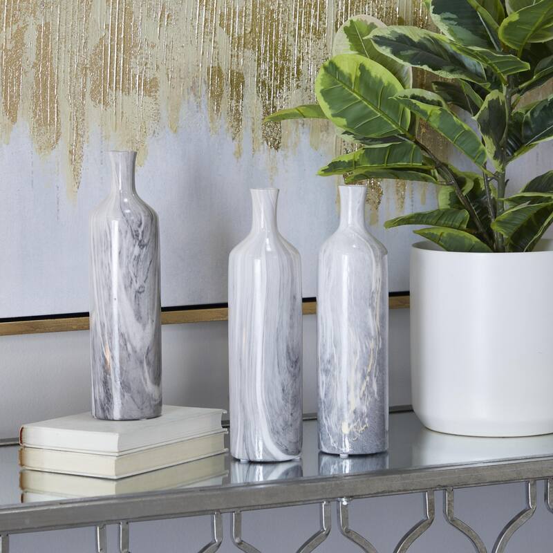 Ceramic Faux Marble Decorative Vase - Set of 3 Gray - CosmoLiving by Cosmopolitan