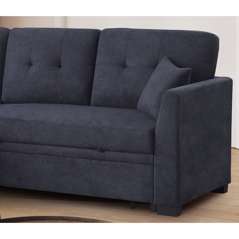 Sectional Sofa Bed, Dark Blue, Wood+Fabric, Space-saving