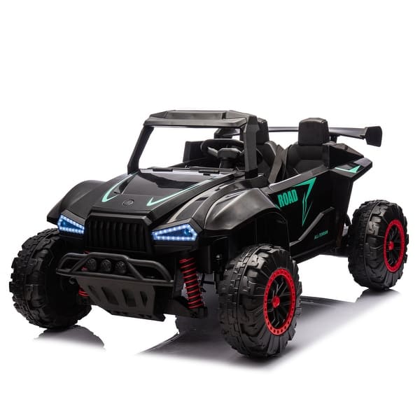 slide 2 of 77, 24V Two-seater Kids Ride On Electric Car W/Parents Control,Seat Width 20.47in,2WD,Four-wheel Suspension,Megaphone,Power Display Black