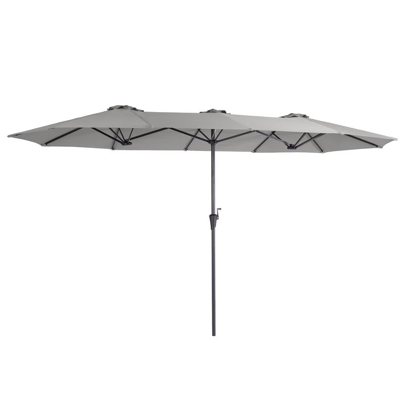 LIVOOSUN 13x7.2Ft Large Double-Sided Rectangular Outdoor Patio Market Umbrella with Crank, Solar Panel, Navy Blue