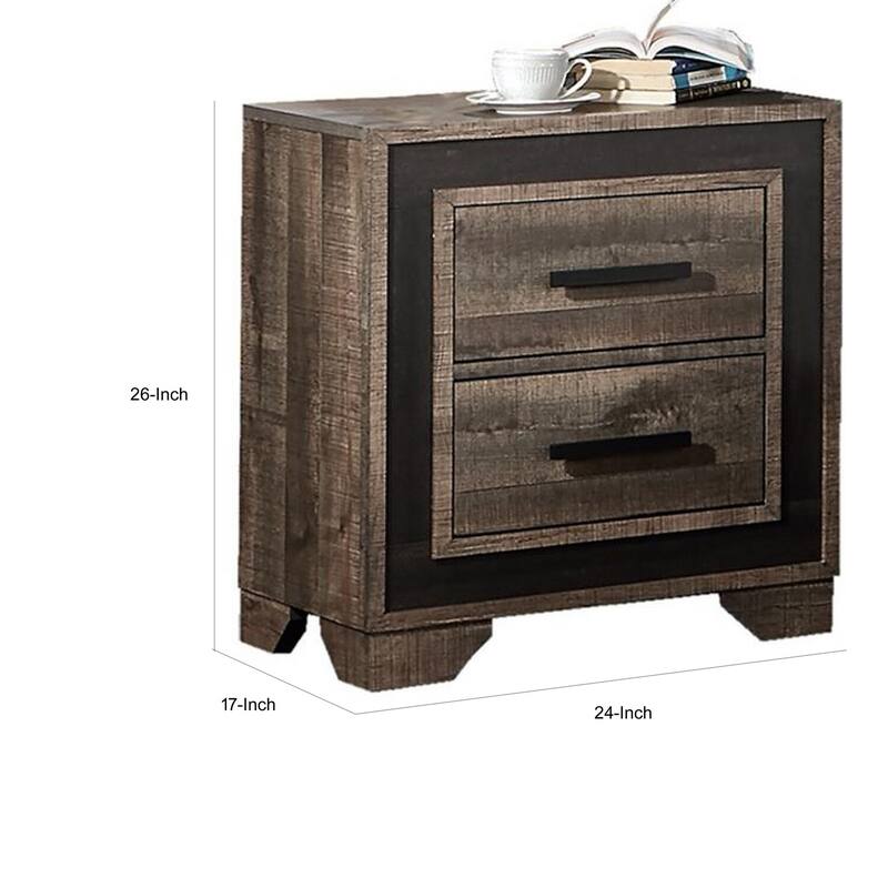 Brown/Black 2 Drawer 17 in. W Nightstand with Sturdy Hardware and Ample Storage