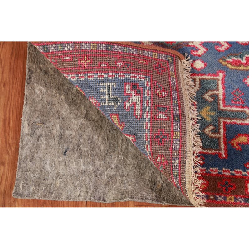 Hand Knotted Oriental 100% Wool Carpet Transitional Geometric Navy Blue & Blues Khotan Runner Rug - 9' 11'' X 2' 6''