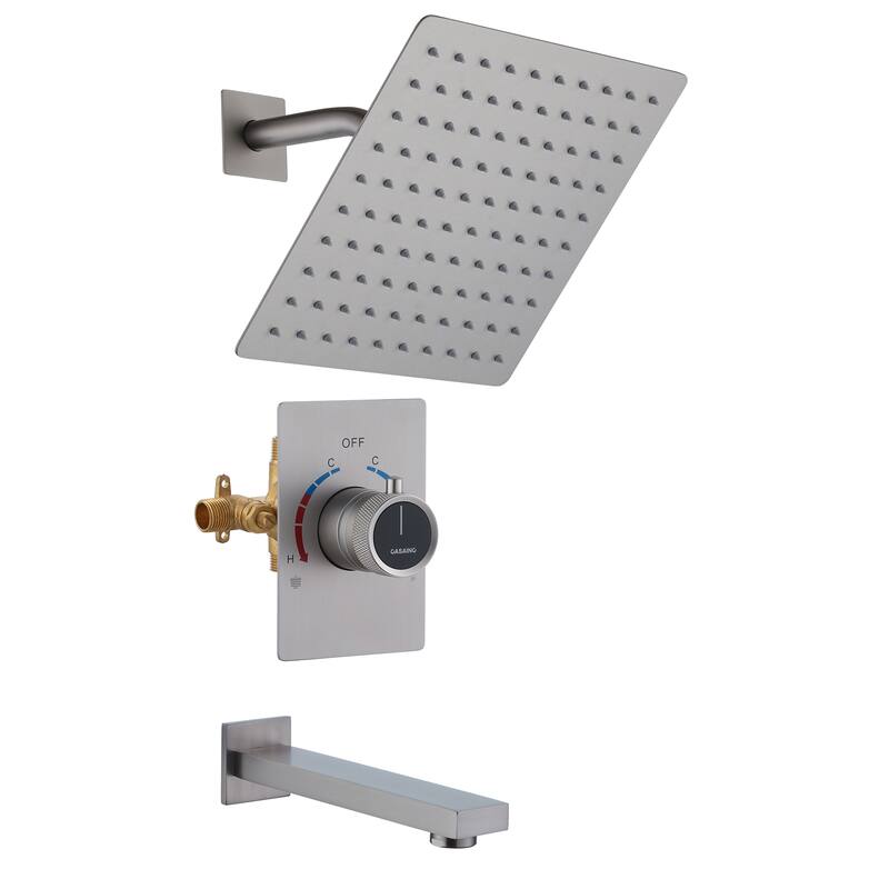 CASAINC 10 Inch Wall Mounted Shower System with Tub Spout & CUPC Certified Integrated Pressure Balancing Valve