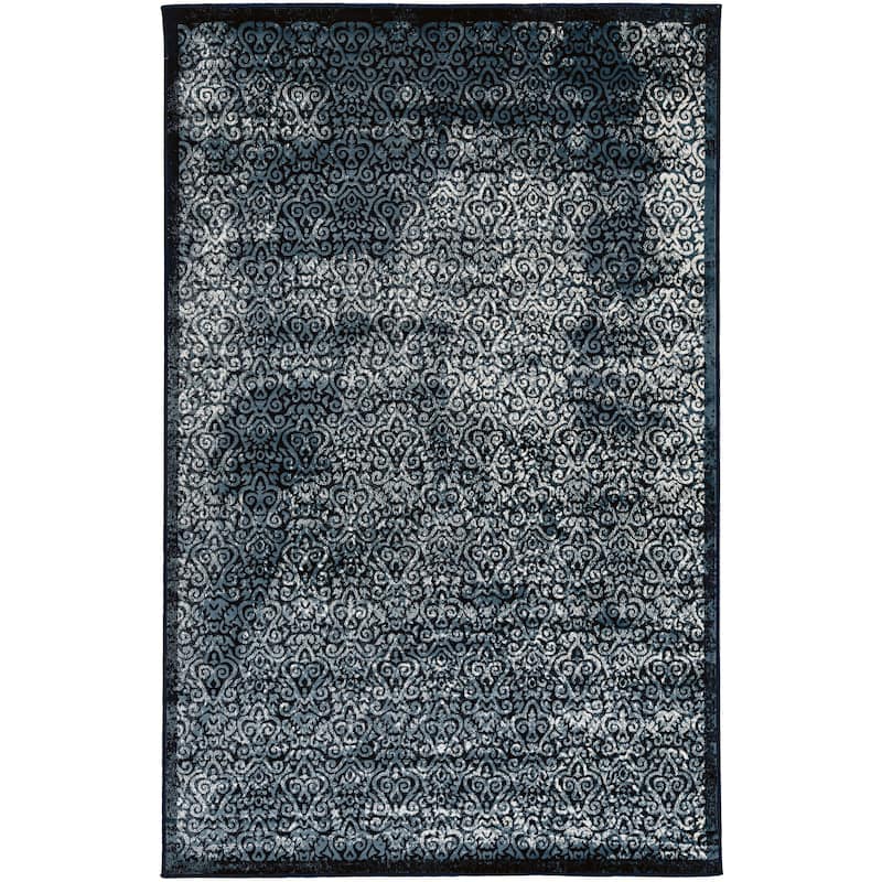 Linon Vintage Collection Illusion Navy Blue Classic Area Rug - 5' x 7'6" - Navy