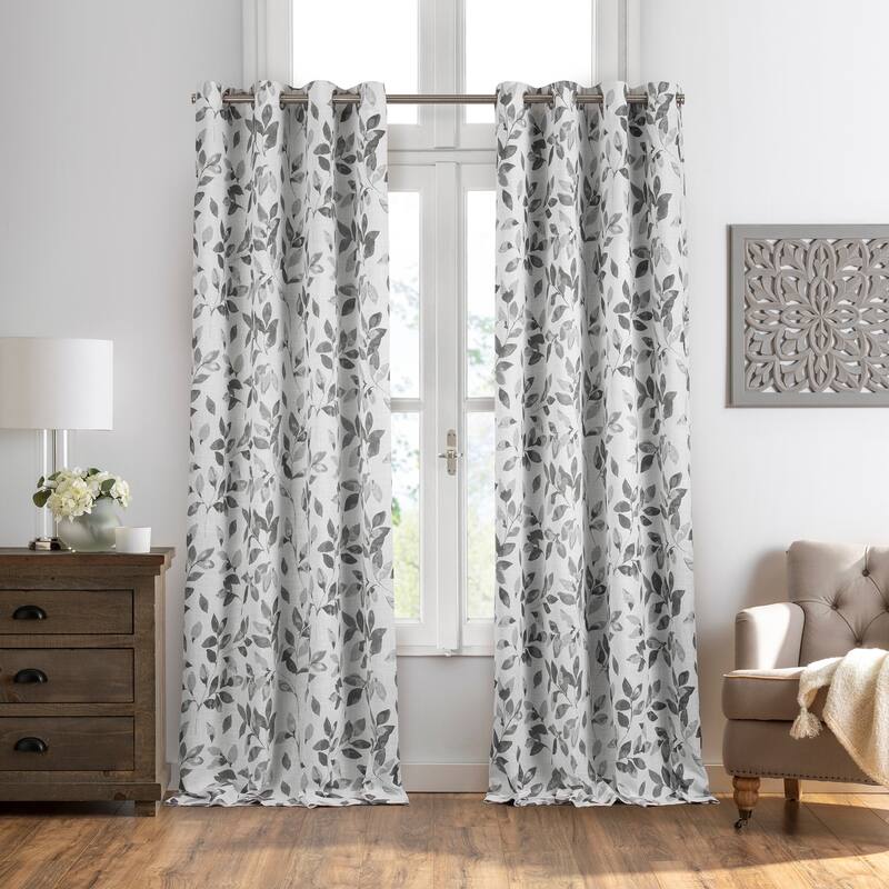 Avalon Botanical Print Blackout Window Curtain - 52"x84" - Grey
