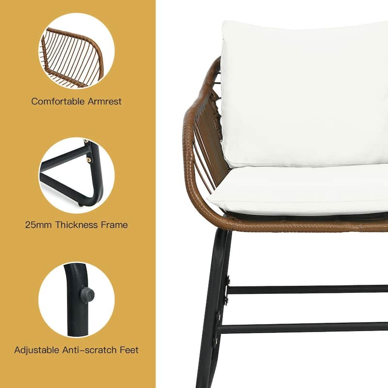 3 Pieces Patio Rattan Bistro Set Cushioned Chair Glass Table Deck - 22'' x 24.5'' x 31'' (L x W x H)