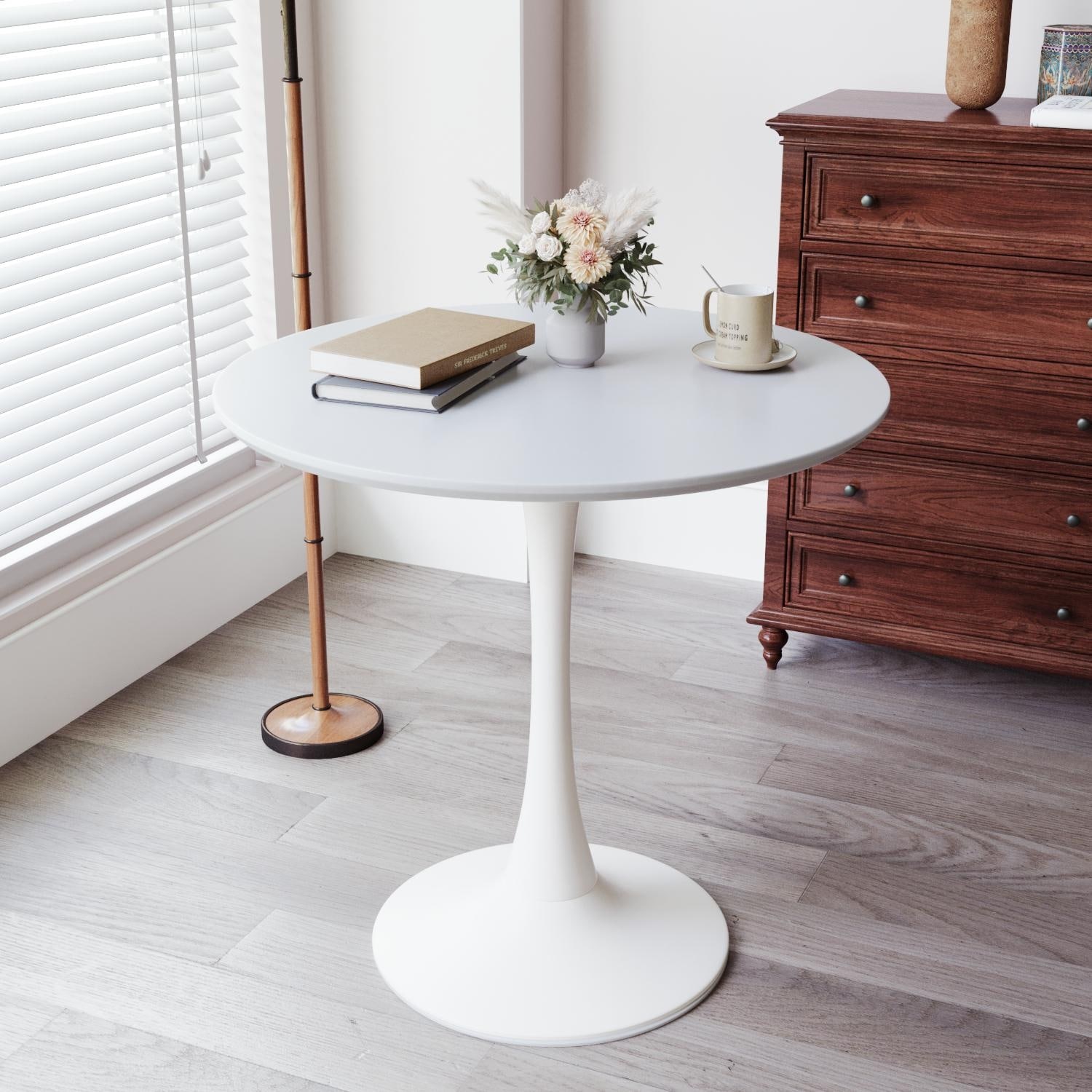 31.5" White Round Dining Table, Tulip Table Kitchen Dining Table 2-4 People with Mid-Century End Table Leisure Coffee Table