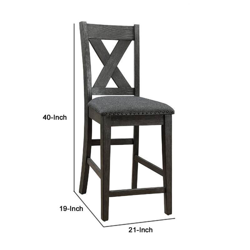 Chair with High X Shaped Back and Nailhead Trim, Set of 2, Brown