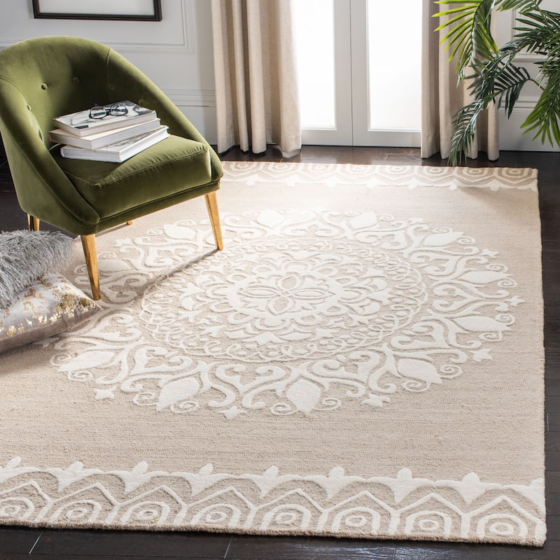 SAFAVIEH, Handmade Bella Willien Modern Floral Wool Rug - 8' x 10' - Beige/Ivory