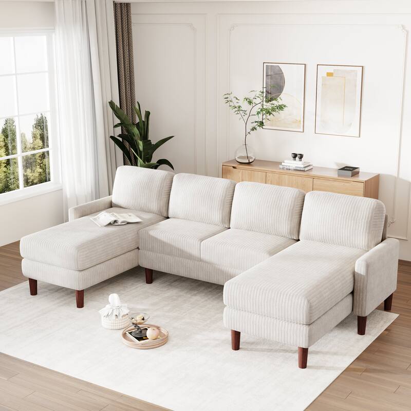 U-shaped Sponge-filled Cushion Combination Sofa, Suitable for Living Rooms, Studies, and Spacious Spaces - Beige
