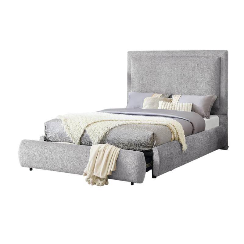 Reby King Size Bed w Storage Drawer, Gray Chenille Upholstery