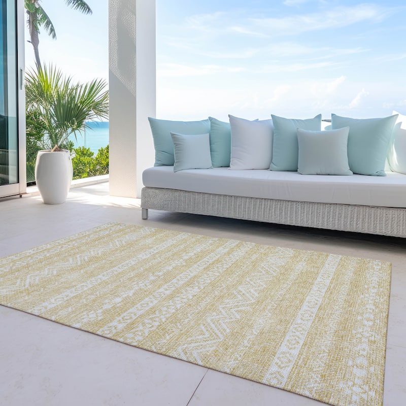 Machine Washable Indoor/ Outdoor Chantille Boho Stripes Rug - Gold - 10' x 14'