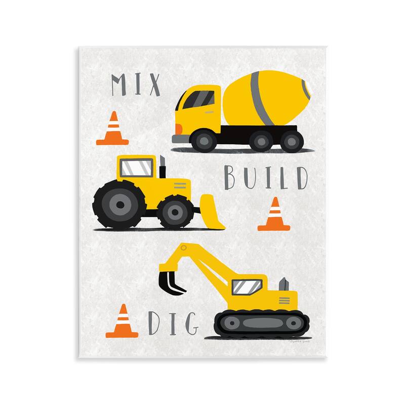 Stupell Mix Build Dig Trucks Wall Plaque Art Design By Elizabeth Tyndall - 11 x 14