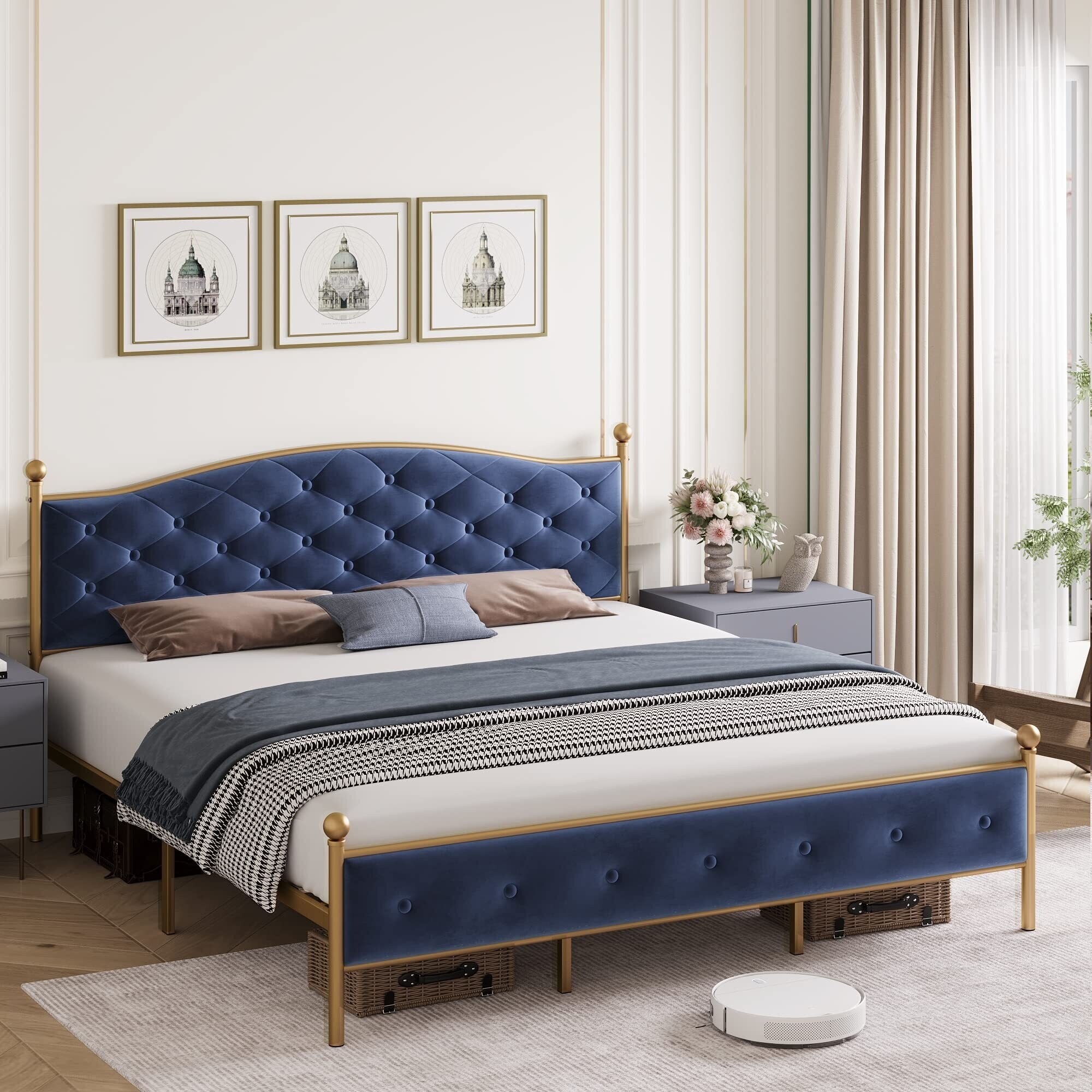 Velvet Upholstered Bed Frame with 10.2