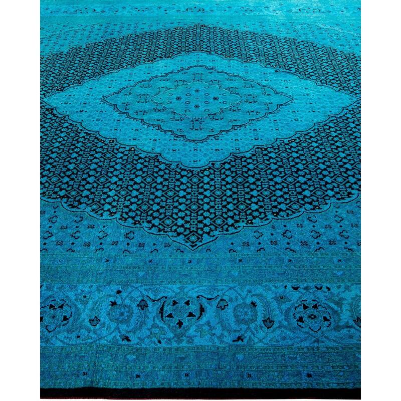Overton Hand Knotted Wool Vintage Inspired Modern Contemporary Overdyed Blue Area Rug - 8' 1" x 10' 5"