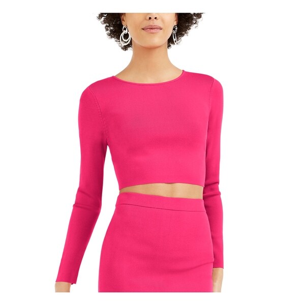 BAR III Womens Pink Long Sleeve Crew Neck Crop Top Sweater Size XL. Opens flyout.