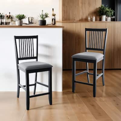 Farmhouse 24.8" Counter Height Chairs Slat Back Padded Wood Bar Stools - 21L×18W×35H