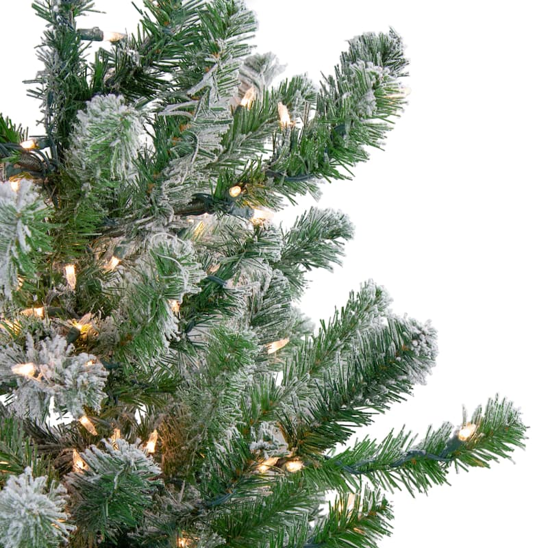 4.5' Full Flocked Emerald Artificial Christmas Tree Warm Clear Lights - 4.5 Foot