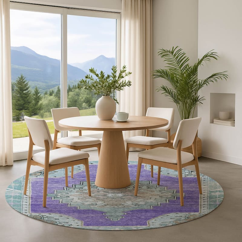 Premium Washable Super Soft Vintage Traditional Mayfield Rug - Purple - 8' x 8'