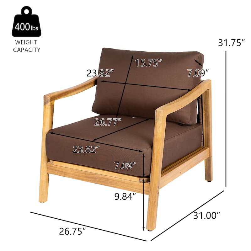 Christopher Knight Home - Outdoor Acacia Wood Club Chair with Rope Back and Water-Repellent Cushions
