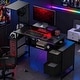 preview thumbnail 1 of 6, Gaming Desk with Storage and LED Lights, Computer Desk with Power Outlets USB C and Monitor Shelf for Home Office Black