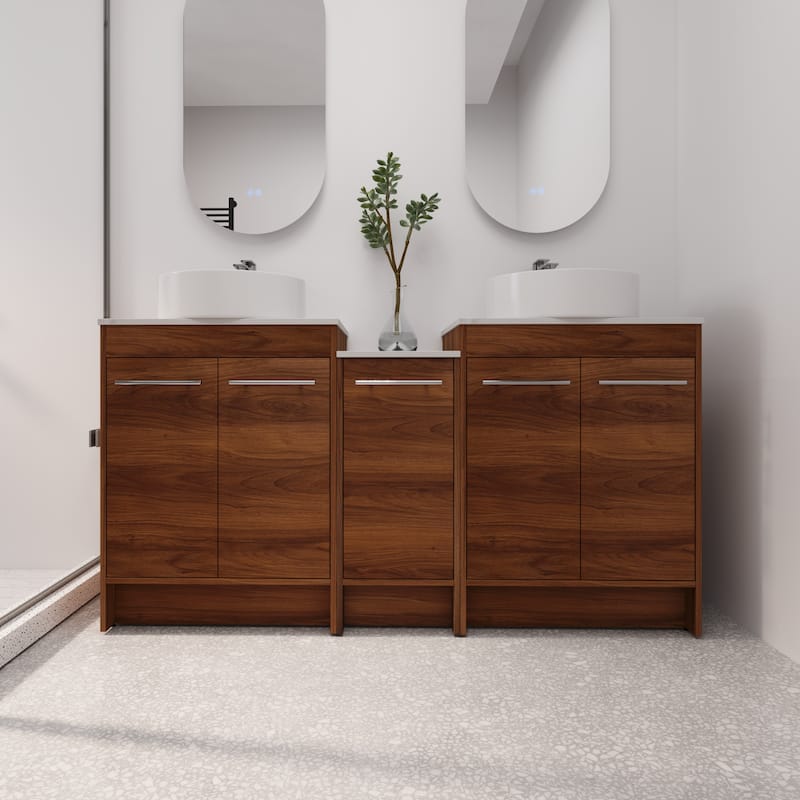 BNK 24/36/48/60 Inch Bathroom Vanity with Sink, Freestanding Bathroom Vanity with Soft Close Doors and Adjustable Shelf - 60''×18'' - BRE400