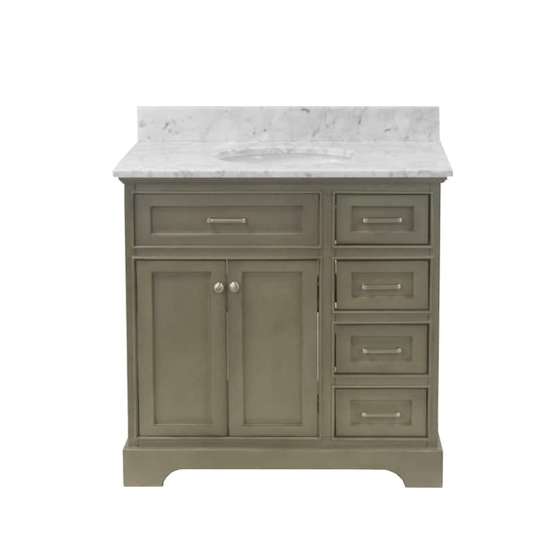 KitchenBathCollection Aria 36" Bathroom Vanity with Carrara Marble Top