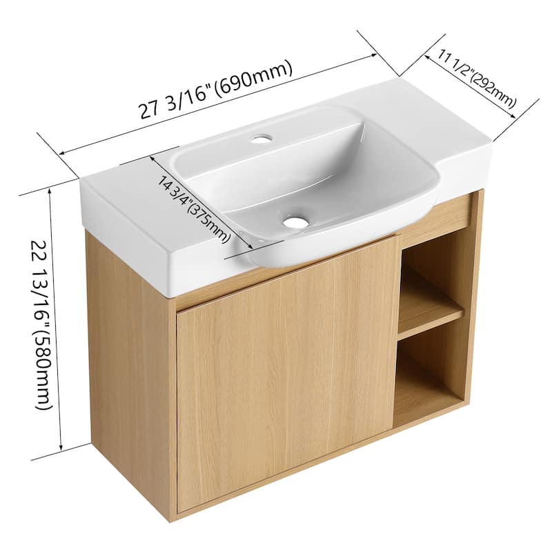 Beingnext 24"/28" Bathroom Vanity with Sink, Floating Bathroom Vanity with Soft Close Door and Shelf