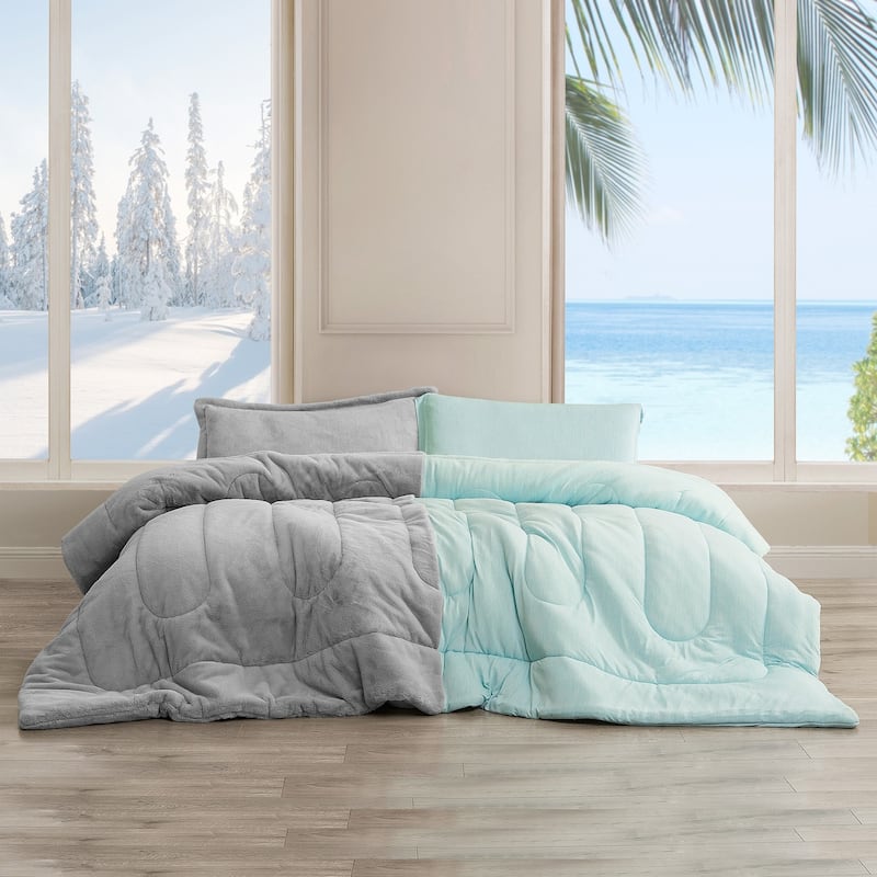 Opposites Attract® - Coma Inducer® Oversized Comforter Set - Plush Koala Gray + Cooling Caribbean Green - King