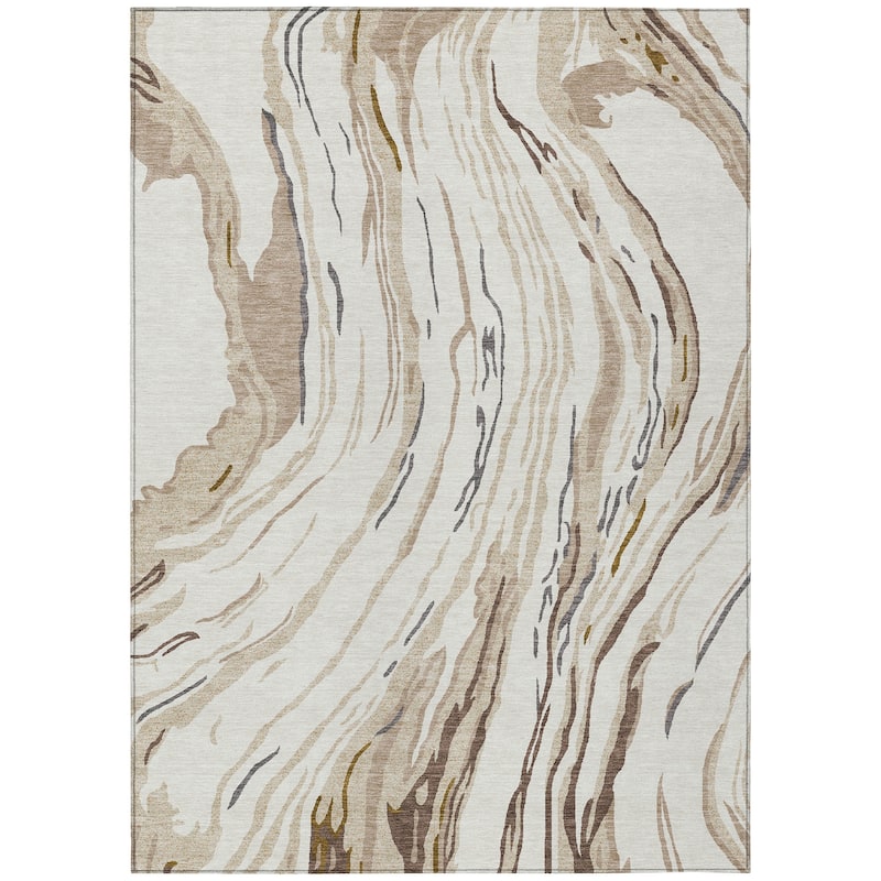 Machine Washable Indoor/ Outdoor Modern Wave Chantille Rug