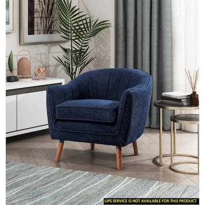Blue Textured Fabric Upholstered Mid-Century Modern Accent Chair