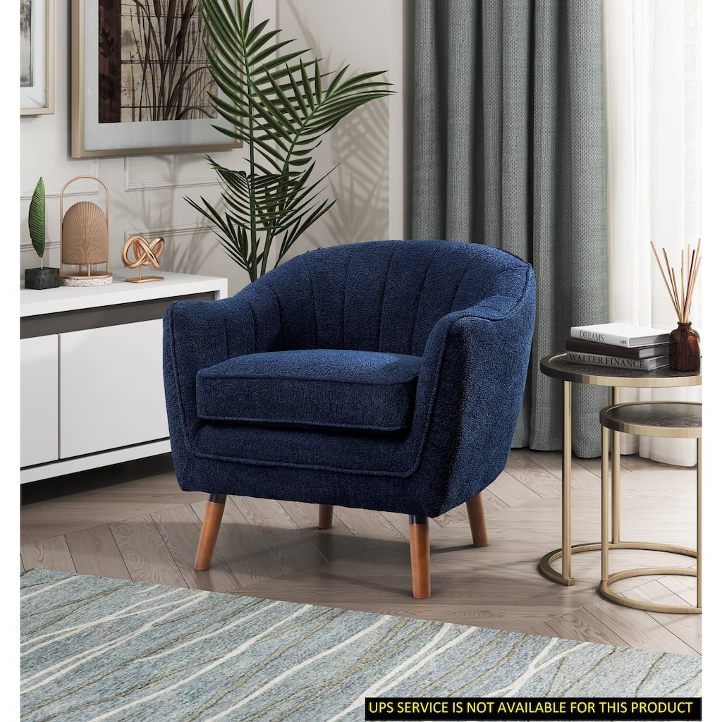 Blue Textured Fabric Upholstered Mid-Century Modern Accent Chair