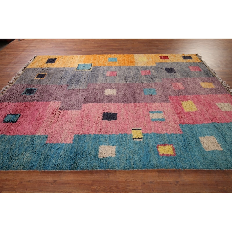 Geometric Moroccan Oriental Area Rug Handmade Multi-Color Wool Carpet - 7'1" x 10'3"