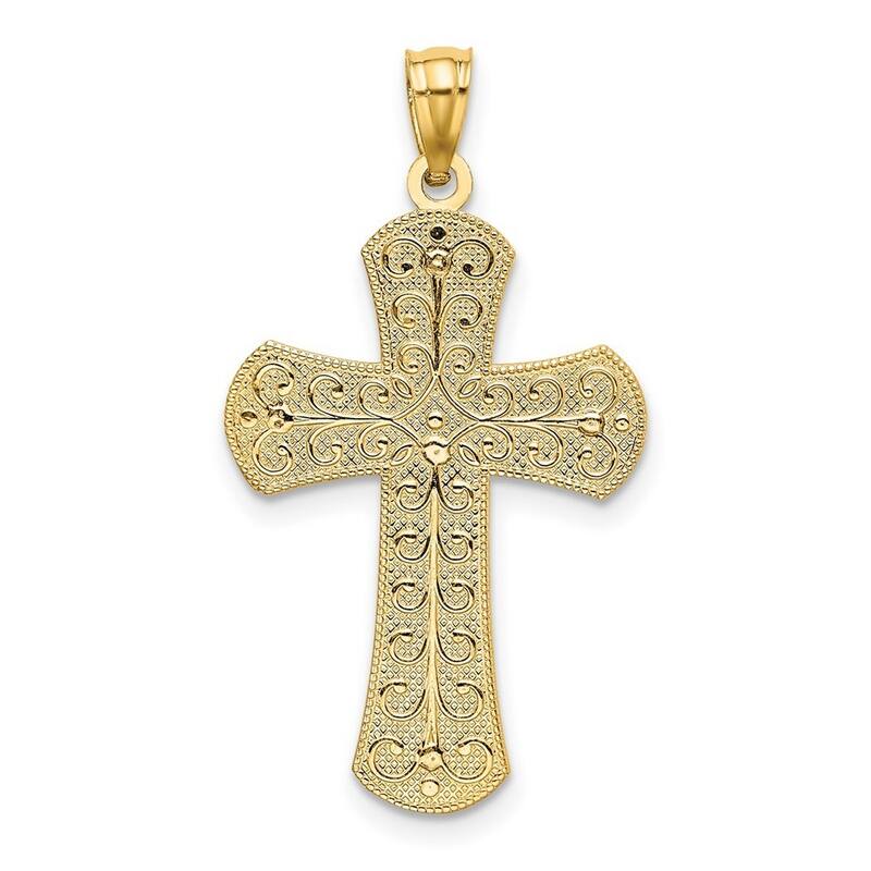 Curata 14k Two-tone Gold 18" 2 Level Ornate Cross Pendant Necklace - 35.25x19.4mm