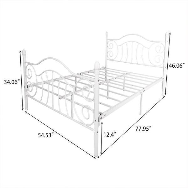 Full White Metal Bed Frame, 77.95''L*54.53''W*46.06''H, 52LBS Bed