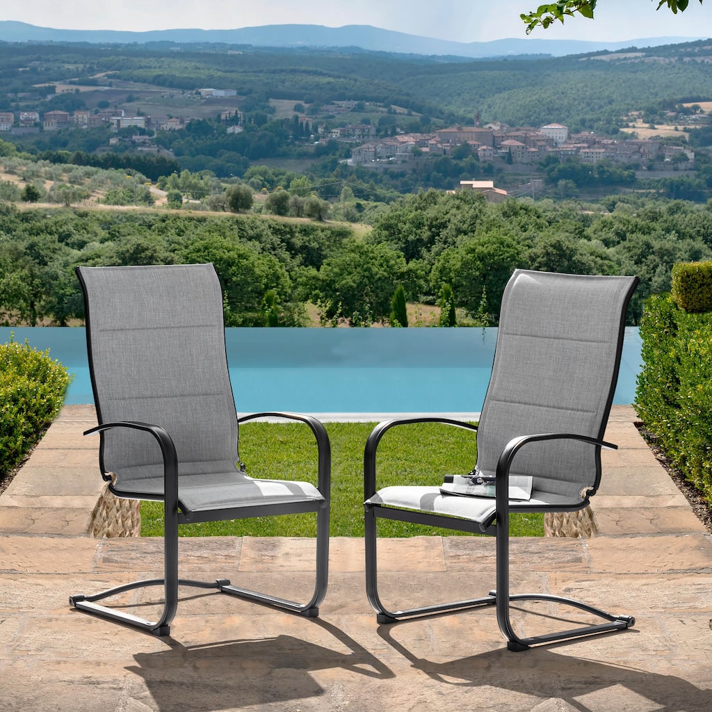 C-spring Textilene Patio Dining Chair Set of 2, All-weather Textilene Fabric, Powder-coated Iron Frame