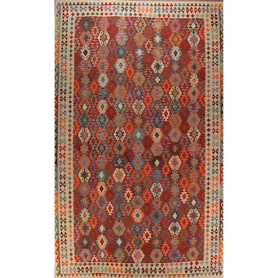 All-Over Geometric Kilim Oriental Large Rug Hand-Woven Wool Carpet - 10'0" x 16'2"