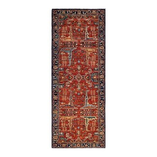One of a Kind Hand Knotted Traditional Tribal Traditional Area Rug - 7' 4" X 2' 9"