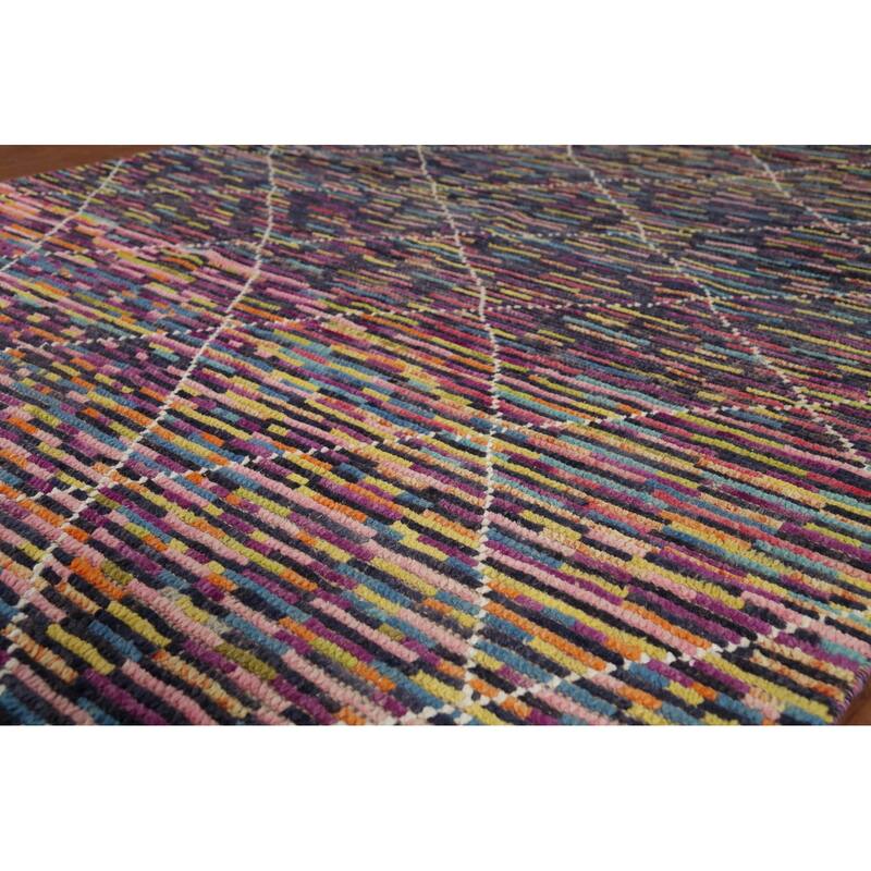 Colorful Trellis Moroccan Area Rug Hand-Knotted Wool Carpet - 6'1"x 9'3"